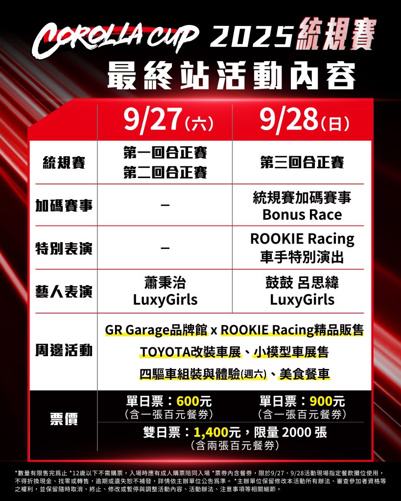 TOYOTA GAZOO Racing Corolla Cup 2025 最終站登場！ROOKIE Racing齊聚麗寶賽道決戰9/27-28